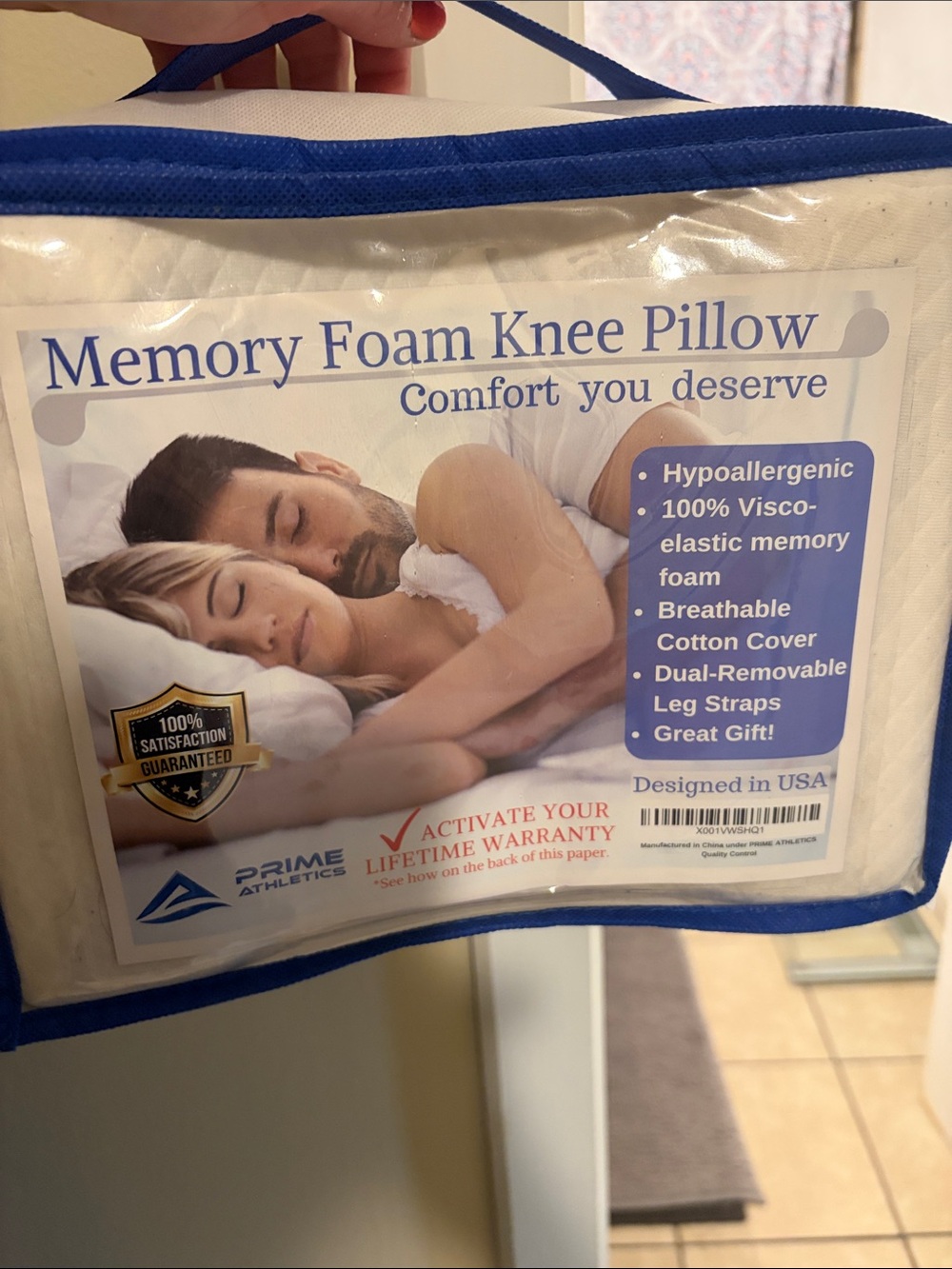 Memory Foam Knee Pillow - White with zipper carry case